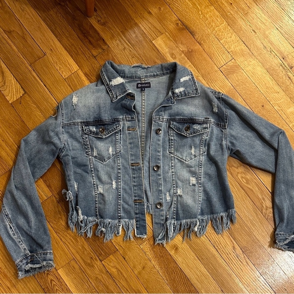 Tractr Blue Distressed Denim Jacket
